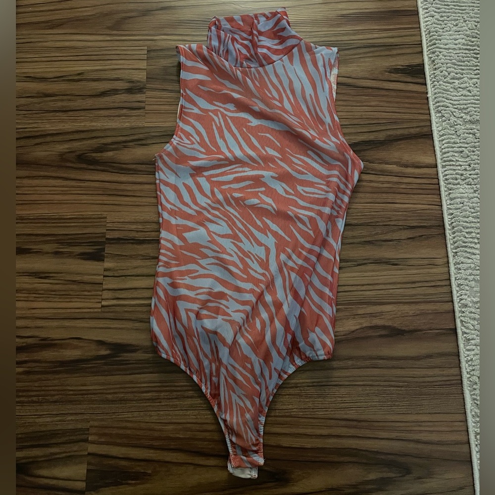 Free people intimately blue and orange leopard print mesh bodysuit size S